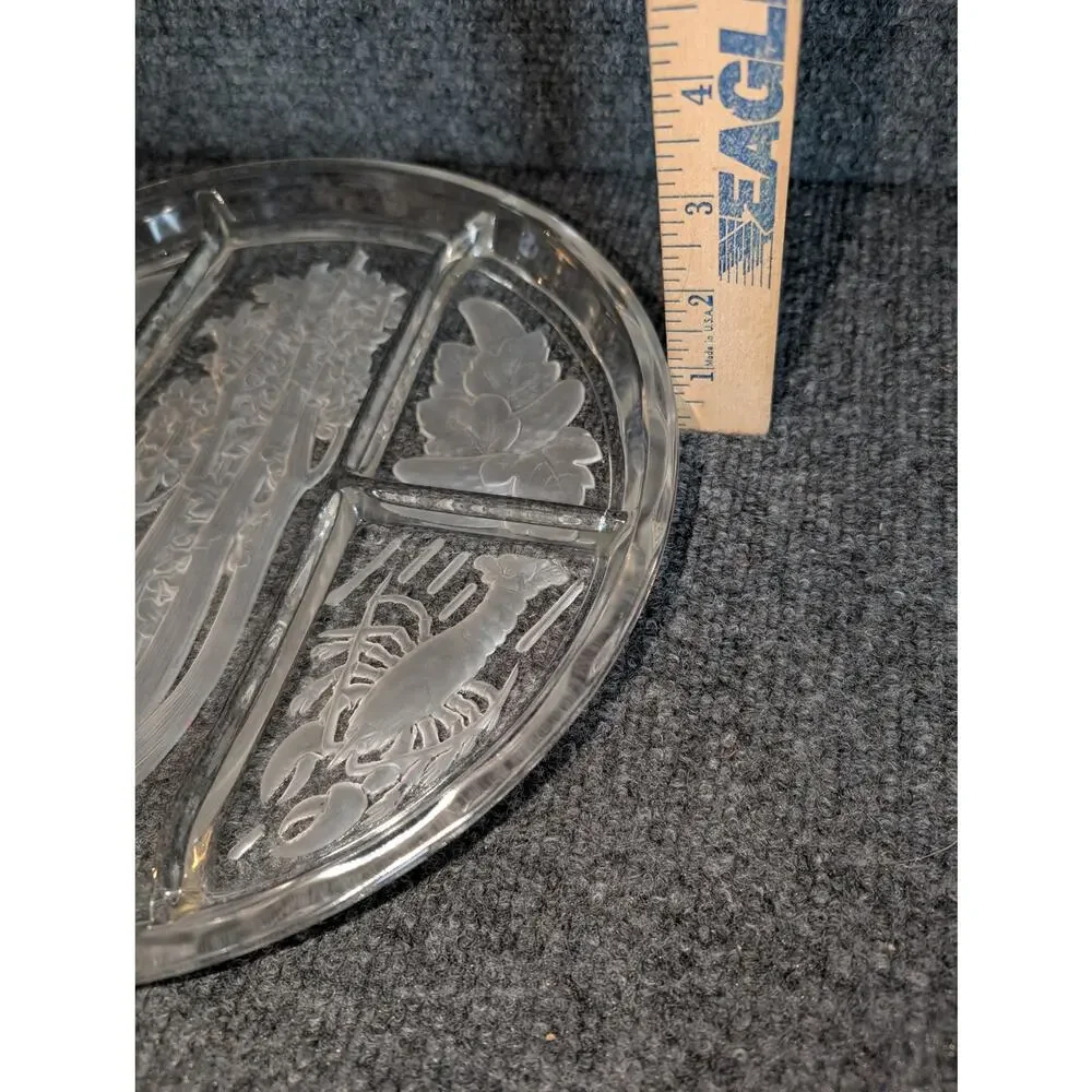 Vintage Indiana Glass Etched Frosted Intaglio Divided 10